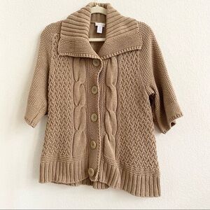 Chicos‎ Womens Tan Cable Chunky Knit Cardigan SZ 2 (Large) Sweater Top